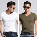 (v-neck white + v-neck military green