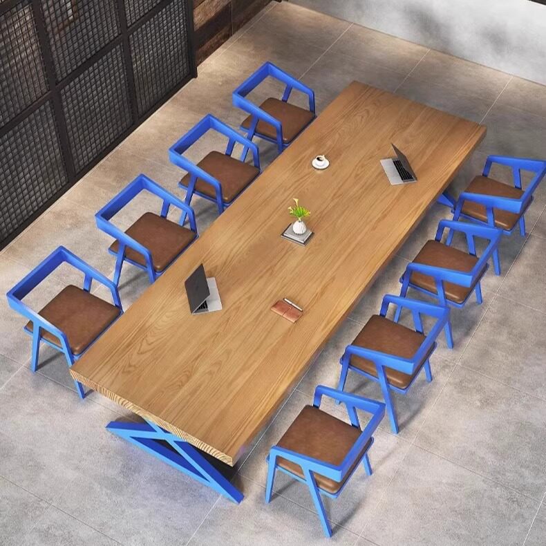 工业风实木餐桌简约咖啡厅奶茶店桌椅组合酒吧办公室会议桌长条桌