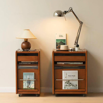 Rubber Wood Solid Wood Bedside Table Retro Style Bedroom Storage Cabinet Mobile Storage Small Apartment Second-Hand Ultra-Narrow Bedside Table