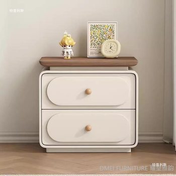 2025 French Cream Style All Solid Wood Bedside Century Master Design Cabinet Bedroom Simple Storage Cabinet