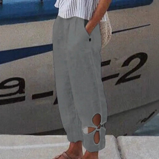 Womens Casual Loose Fit Pants Solid Color Pocket Design Hollow Out Summer Style for Everyday Wear Wholesale
