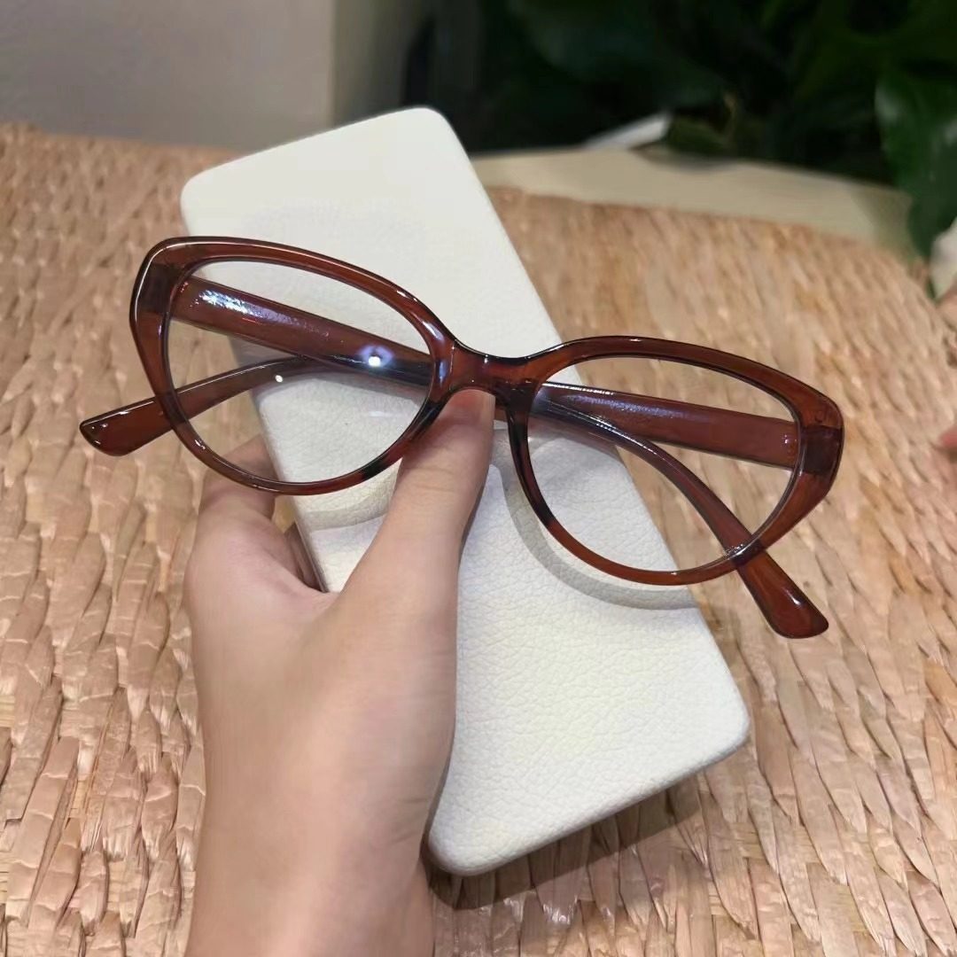 New Retro Cat's Eye Round Face Glasses Anti-Blue Light Glasses Frame Student Flat Light Can be Configurable for Women's Shake Voice Live