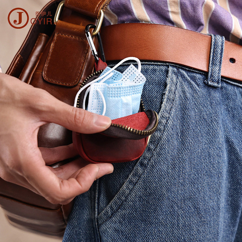 Crazy Horse Leather Coin Purse Student Genuine Leather Small Wallet Multifunctional Storage Bag Zipper Pendant Coin Bag Coin Purse