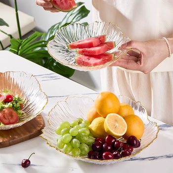 Petal Glass Fruit Plate Living Room High-End Front Desk Office Fruit Plate Accessible Luxury Ins Style Dried Fruit Candy Plate Set