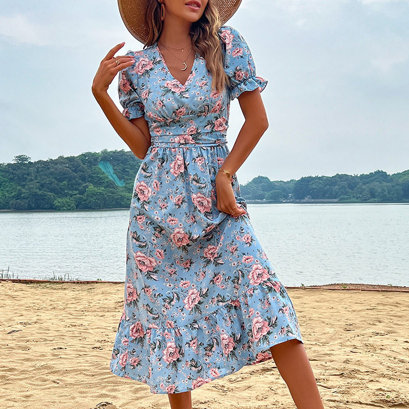 Vintage Sweetheart Neckline Summer Beach Dress Retro Style Comfortable Fabric Perfect for Vacation Wholesale Available