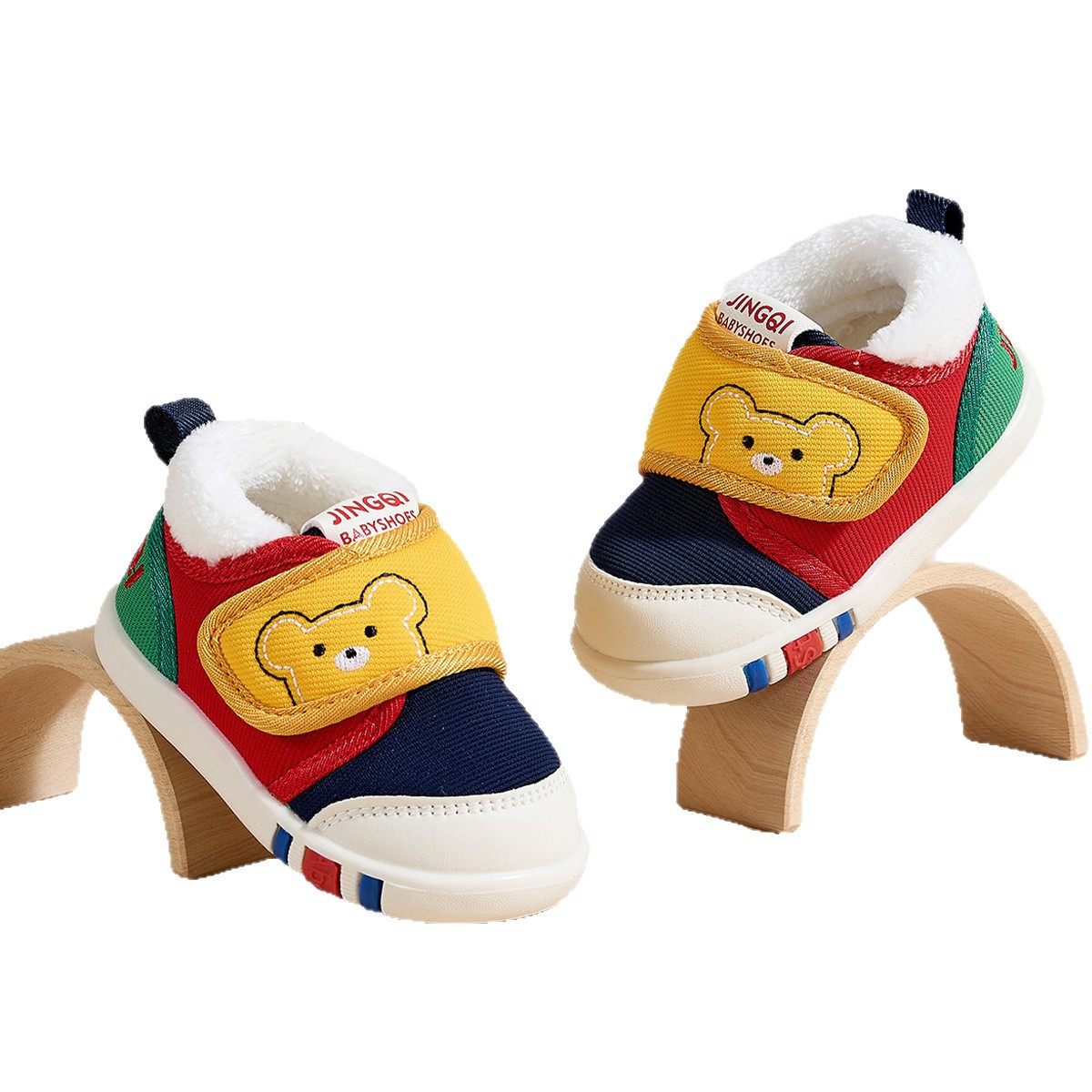 Jingqi Baby Toddler Shoes Autumn and Winter Infant Shoes Thickeneded and Velvet Warm First Stage Soft-Soled Cotton Shoes for Boys and Girls