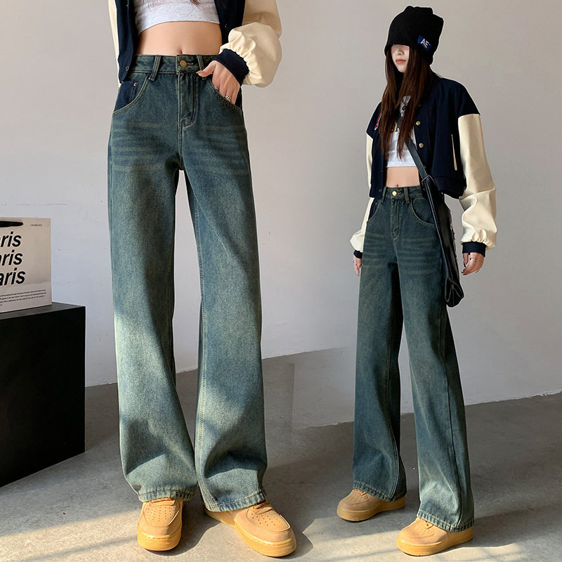 High Waisted Wide Leg Jeans for Women Cement Gray Slimming Fit Loose Style Spring Fashion Wholesale Available