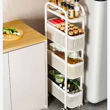 Storage Rack Sandwich Kitchen Multi-Functional Refrigerator Gap Storage Cabinet Vegetable Basket Narrow Bathroom Mobile Trolley