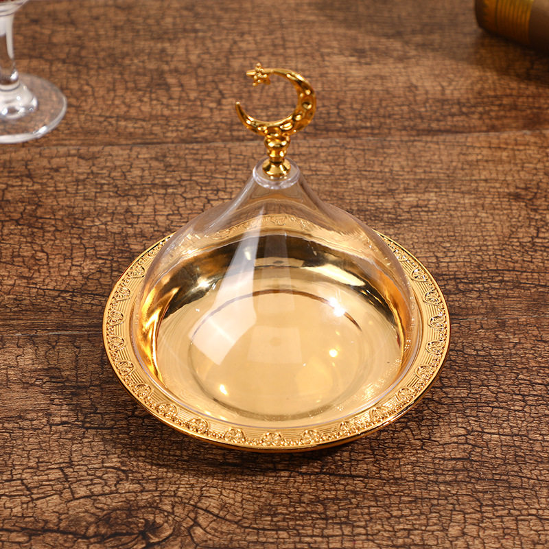 Factory direct European elegant atmosphere alloy solid color carved disc portable Alec cover cake snack plate