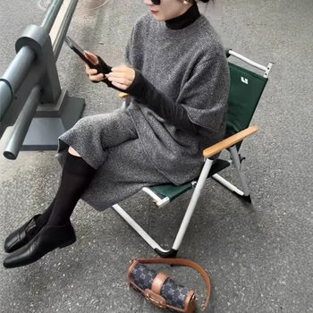 25979 Xin Da Ai Mei Yuan 2025 Winter New Fashionable Gray Two-Piece Set Niche Chic Loose Suit