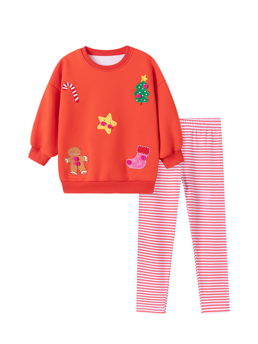 Source Factory Autumn Girls' Set, Kids' 2-piece Outfit, Cartoon Striped Kids' Set
