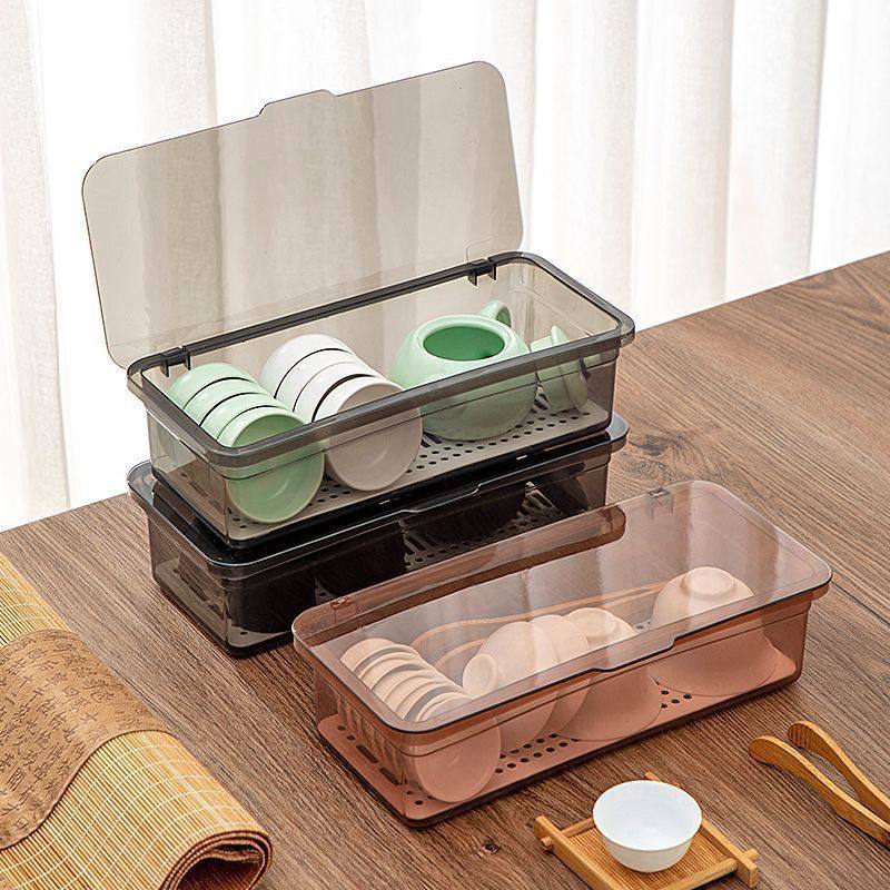 Transparent Chopsticks Box Tea Set Tableware with Lid Storage Box Dustproof Kitchen Bowl Chopsticks Rack Storage Box Chopsticks Tube Drain Box