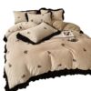 Plush Retro Style Hepburn Light French High Weight Milk Velvet Fully Matte Stereo Relief French Lace Four-Piece Set