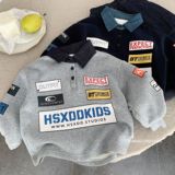 Бархатный свитер Bangcheng boys plus, коллекция 2025 года, новинка зимы, детский пуловер с джинсовым воротником в мотоциклетном стиле, зимняя одежда для мальчиков