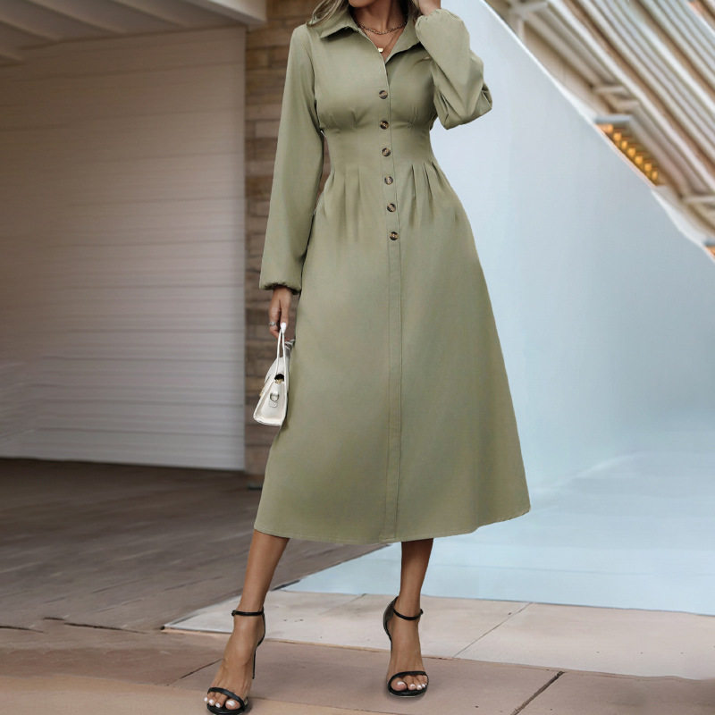 Elegant Solid Color Shirt Dress Slim Fit Fresh Style Versatile for Work or Casual Available for Wholesale