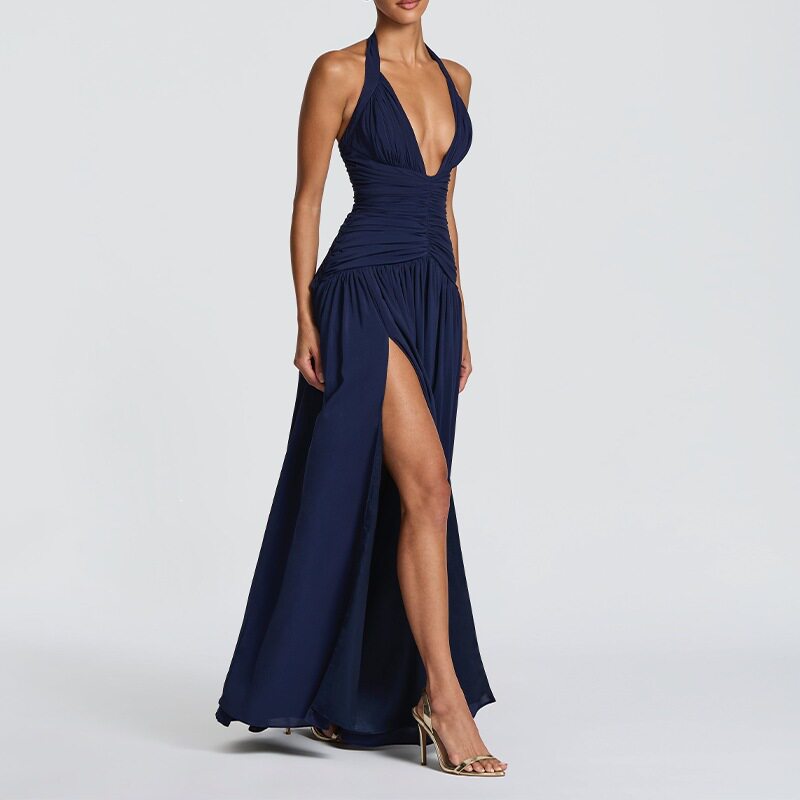 Elegant V Neck Ruched Bodycon Dress Spring Collection Sexy Split Design Perfect for Parties and Events Wholesale