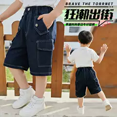 Boys' Summer Dark-Colored Workwear Denim Shorts 2026 New Korean Style Children's Stylish Casual Pants for Young Kids