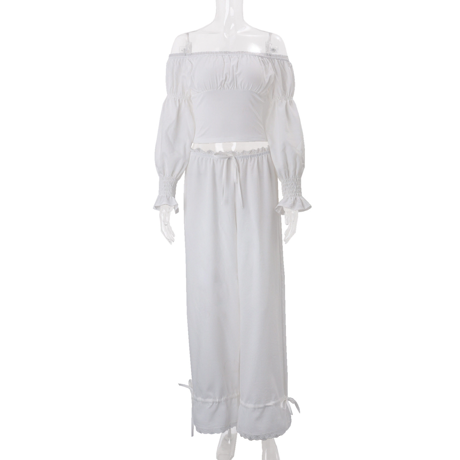 Off Shoulder Bell Sleeve Top and Cuffed Pants Set Sweet Style Trendy Design Autumn Wholesale Available
