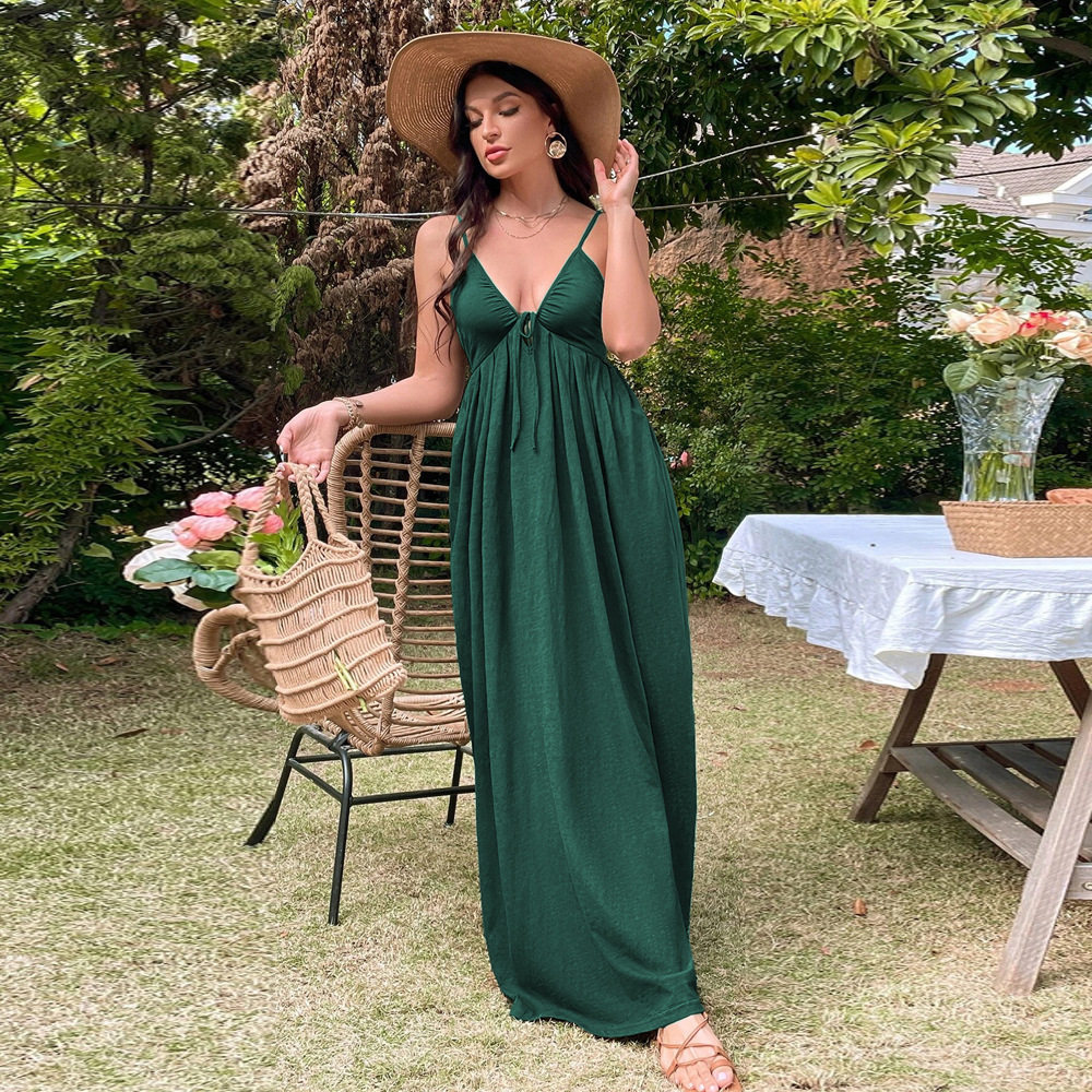 Womens A Line Maxi Dress Sexy Backless Waist Defining Adjustable Spaghetti Straps Perfect for Beach Vacations