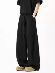 2025 Men's Summer Thin Ice Silk Pants, Loose Straight-Leg Casual Pants with Drape, Gray Dress Pants