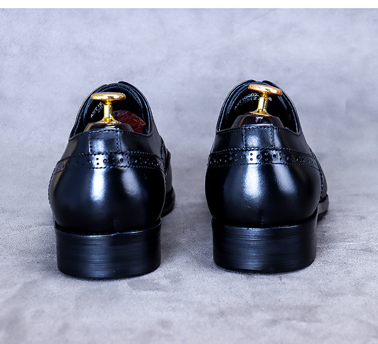 Giày da nam derby mũi tròn chạm khắc brogue cổ thấp buộc dây — Màu nâu, Màu đen, Màu đỏ rượu, Màu cà phê