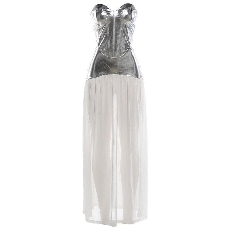 Summer Womens Bodycon Dress Sexy Sheer Design Strapless High Slit Fitted Waist Perfect for Parties and Events