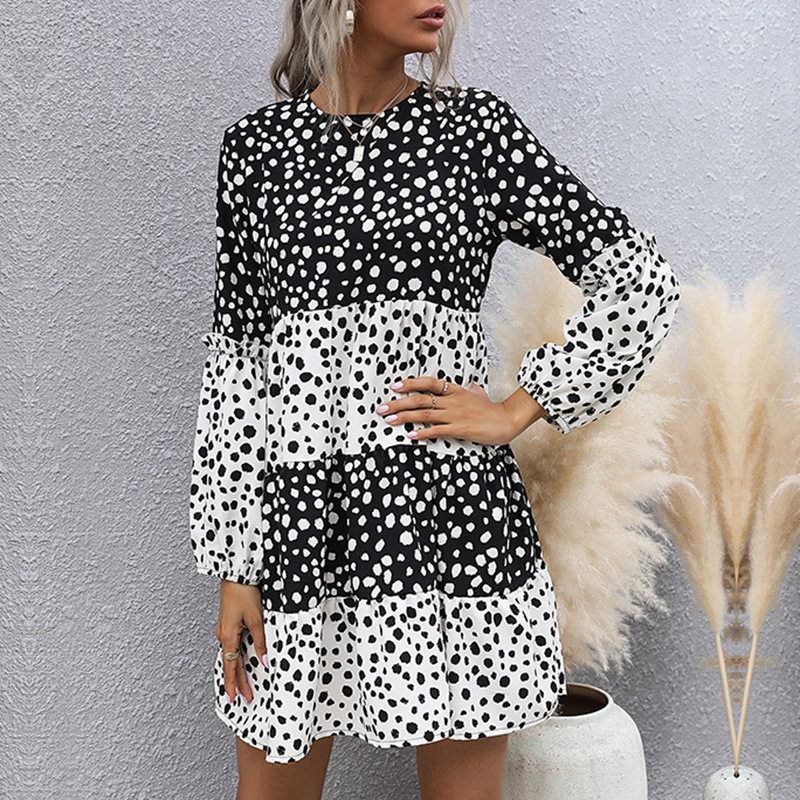 Zebra Print Loose Long Sleeve Dress Fashionable Floral Design Perfect for Casual Outings Wholesale Available