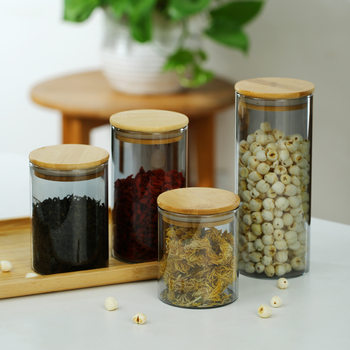 Manufacturer Supplies Storage Bottles, Candy Storage Jars, Bamboo Lids, Glass Sealed Straight Tea Jars, Dried Fruit Snacks
