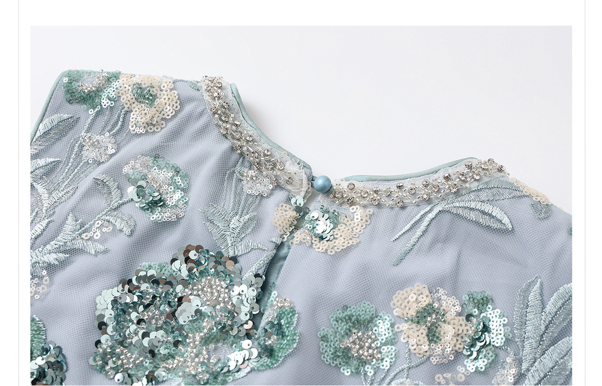 Áo vest nữ thêu cườm đính đá cổ tròn phối hoa văn — Jiyue Blue (giao hàng trong 7 ngày), Jiyue Blue (phát hành cùng ngày)