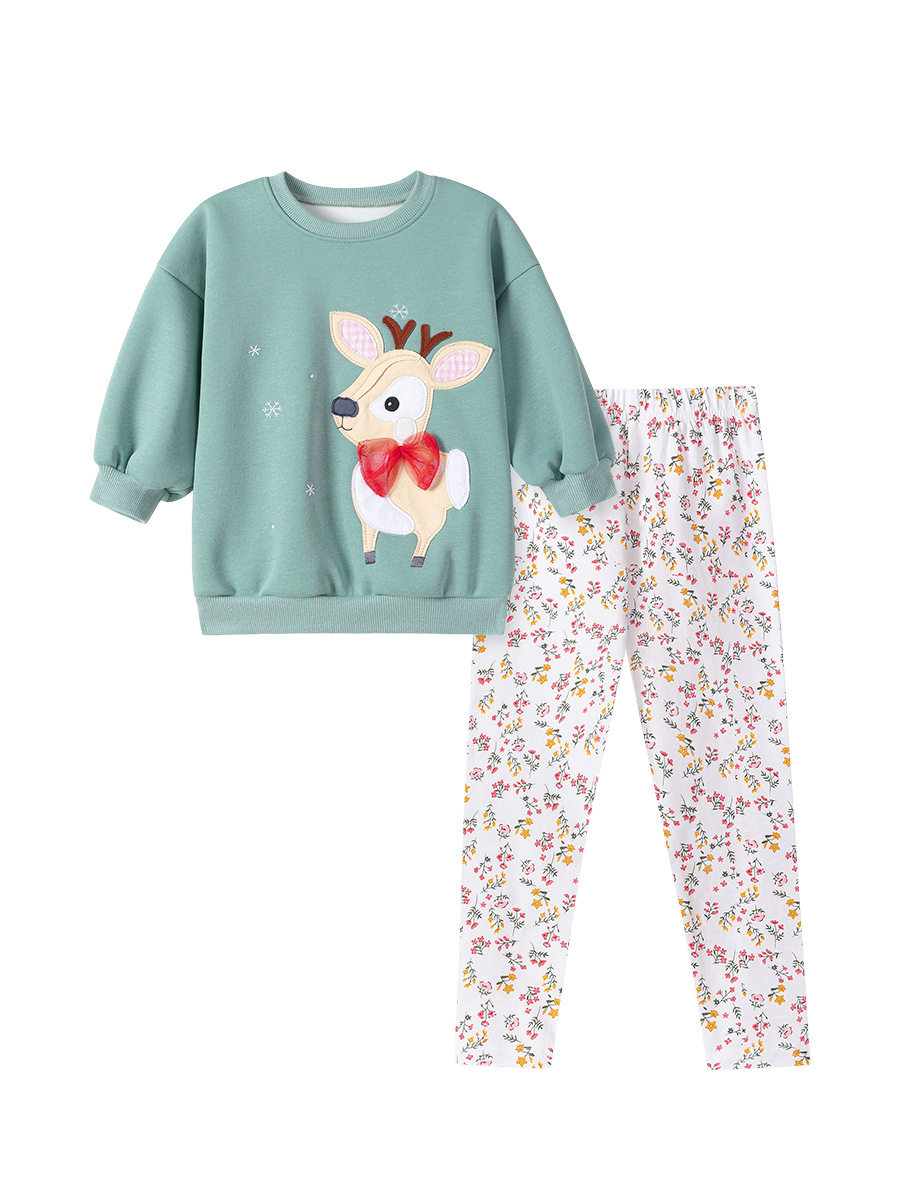 Vente en gros vêtements enfants, nouvel ensemble fille doublé polaire automne, tenue dessin animé mignonne