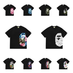26 New Arrival Cross-Border Japanese Street Style Side Monkey Head Color-Block Relaxed Fit Short-Sleeve T-Shirt Collection for Men and Women