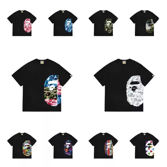2026 New Arrival Cross-Border Japanese Streetwear Side Monkey Head Color-Block Relaxed Fit Short-Sleeve T-Shirt Collection for Men and Women