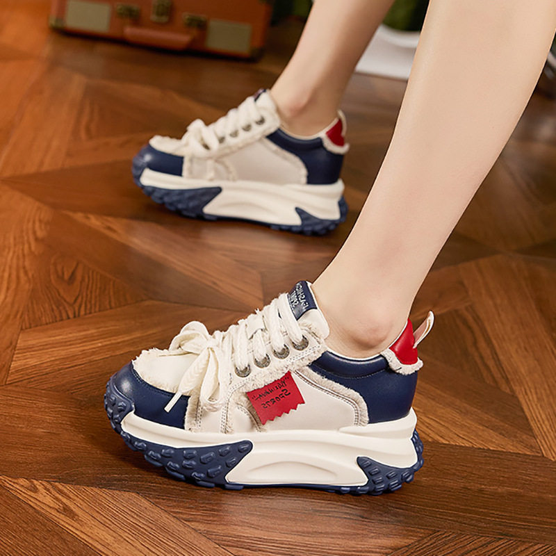 Giày sneaker nữ chạy bộ mesh thoáng mũi tròn dây buộc — Gạo trắng, Tối