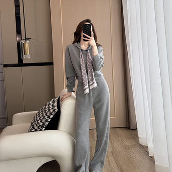 2025 Autumn and Winter Fashion Korean Style Casual Internet Celebrity Suit Women's Fashionable Age-Reducing Slimming Wide-Leg Pants Two-Piece Set