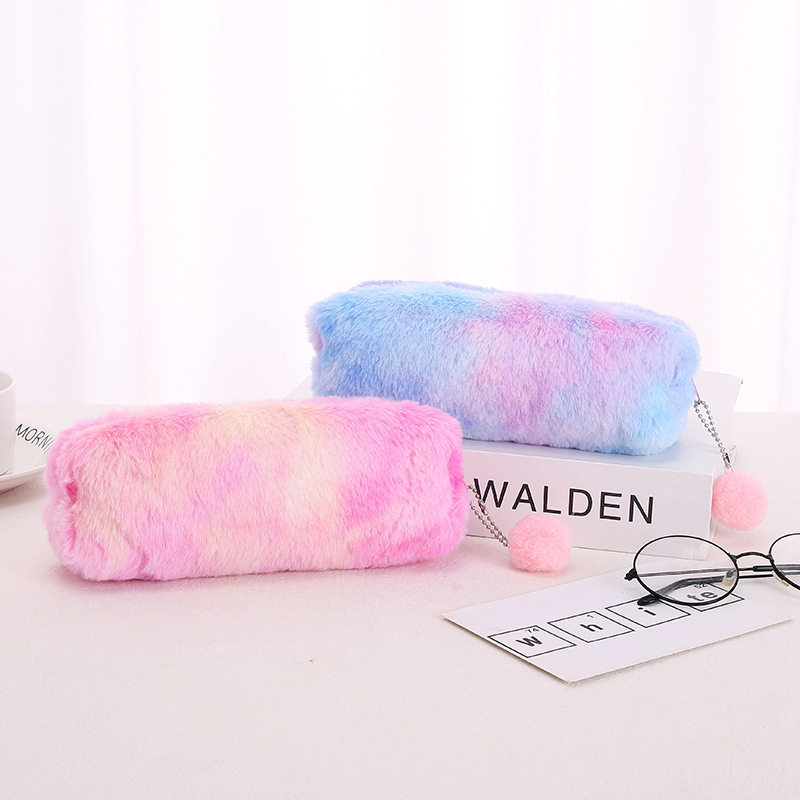 Girly Heart Gradient Color Cute Plush Creative Pen Bag Student Simple Storage Bag