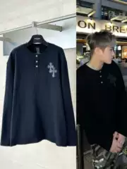 Chrome Hearts 25-Piece Leather Patchwork Henley Collar Waffle Sweatshirt for Men and Women