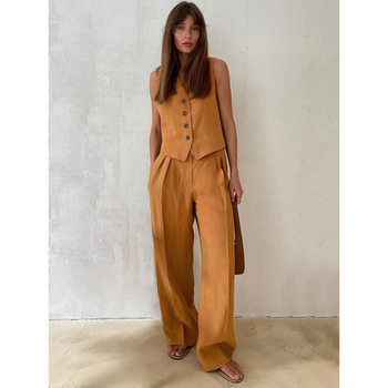 Fashion Versatile Slim-Fit Vest and Pants Two-Piece Set 2024 Cross-Border New Suit-Style Niche Pleated High-Waist Set