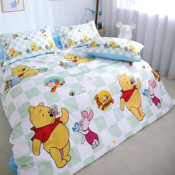 Winnie the Pooh Cotton Cartoon Printed Bed Four-piece Set Kidsren's Bear Bed Sheets Set Dormitory Single Bed Sheets Quilt Cover