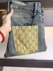 Heavy Industry Printed High Quality European Men's Jeans for Spring, Autumn, Winter, Slim Fit, Elastic, Soil Yellow, Washed Water, Small Straight Pants