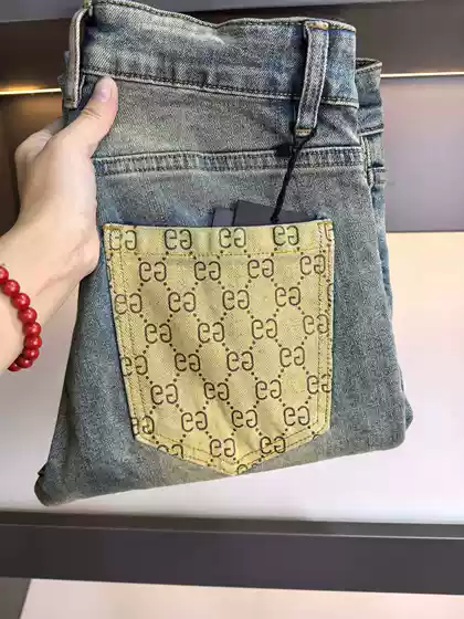 Heavy Industry Printed High Quality European Men's Jeans for Spring, Autumn, Winter, Slim Fit, Elastic, Soil Yellow, Washed Water, Small Straight Pants