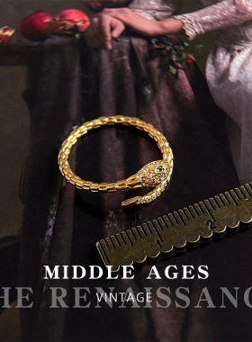 vintage轻中古风镀14K金色灵蛇戒指轻奢港风开口可调节食指戒手饰