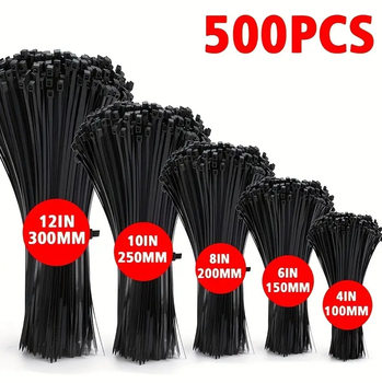 Combination Pack of Black Ties in Various Sizes 12+10+8+6+ 4inch Self-Locking Ties Suitable for Indoor and Outdoor Use