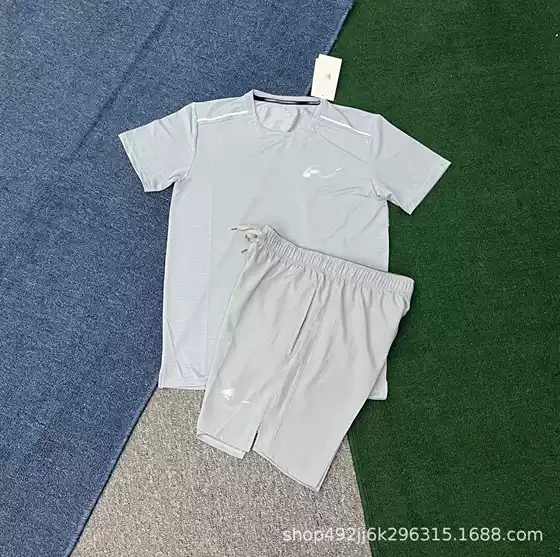 Guangxi Factory Men's Quick-Drying Short-Sleeved Shorts Sports Suit Outdoor Running Fitness Training Breathable Elastic Ice Silk