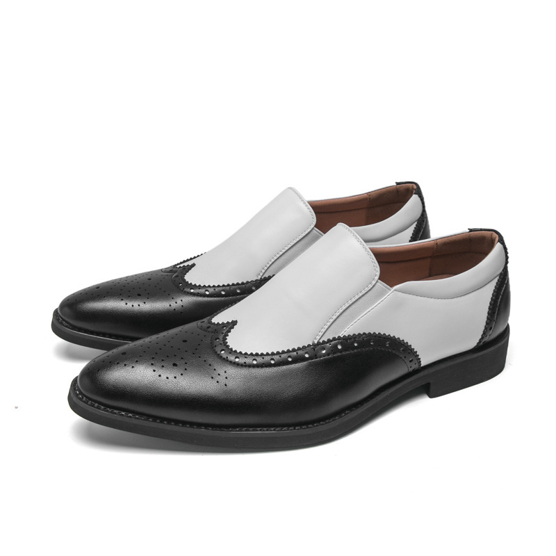 Giày da nam mũi nhọn kiểu brogue derby công sở — 613 màu trắng, 613 màu đen