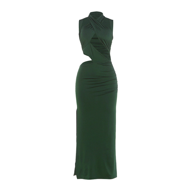 Cross Back Halter Dress Sexy Hollow Out Bodycon Fit Mermaid Hem Autumn Winter Fashion Wholesale Available