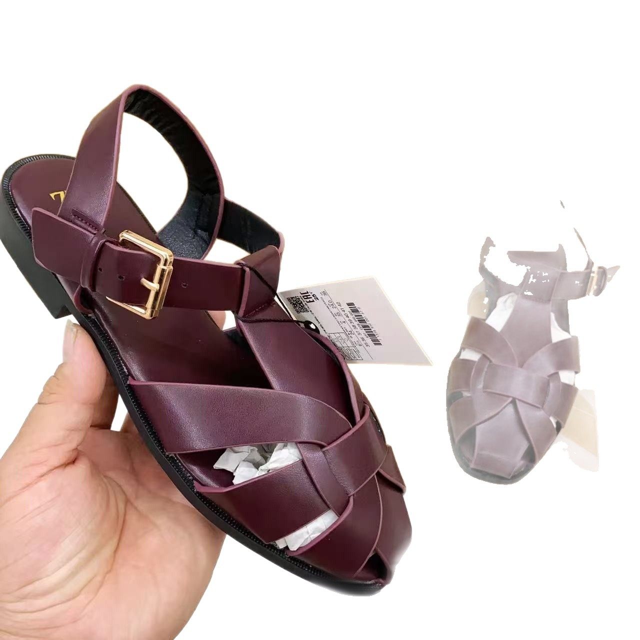 Za's New Summer Style European and American Large Size Shoes Buckle Slippers Pure Color Simple Versatile Outer Sandals Slippers