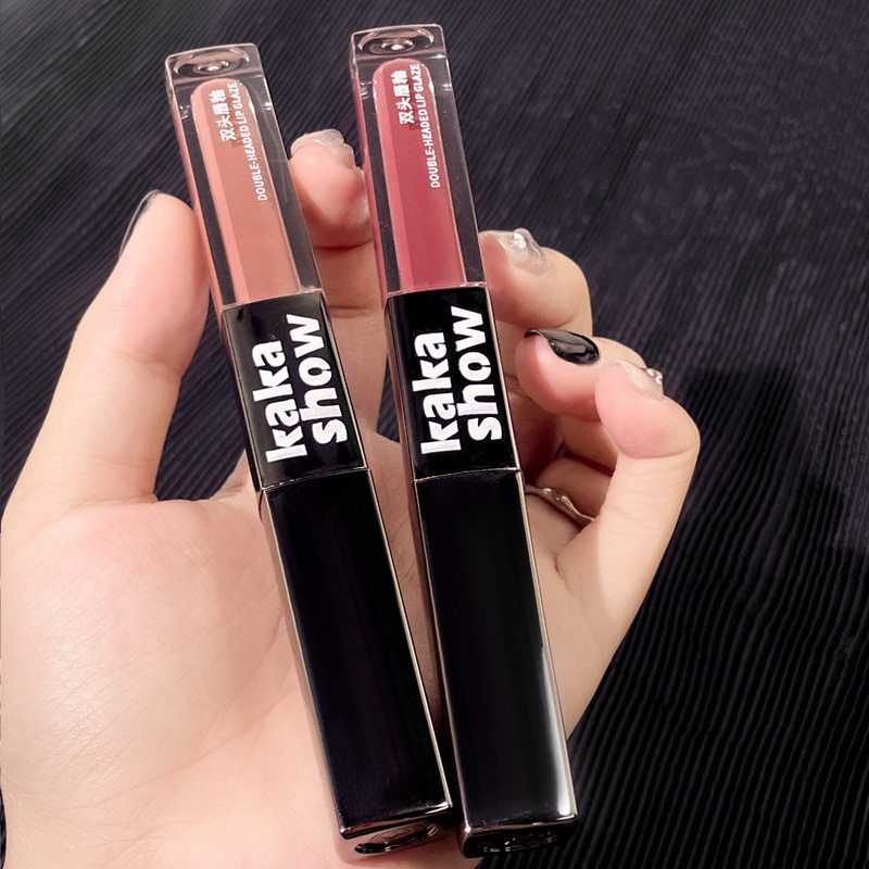 Kakashow Double-Ended Lip Glaze Water Gloss Velvet Matte Whitening Lipstick Moisturizing Girl Lip Mud Cosmetics Wholesale