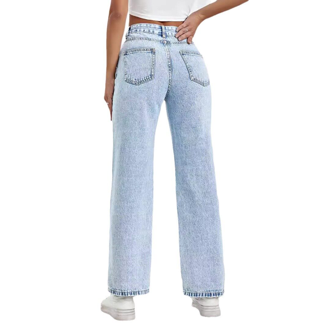 Casual Straight Leg Denim Jeans for Women Versatile Comfortable Stylish Everyday Wear Wholesale Available