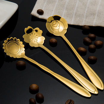 Stainless steel long handle cherry blossom spoon Golden Rose flower spoon with hand gift ins creative mixing spoon coffee spoon wholesale