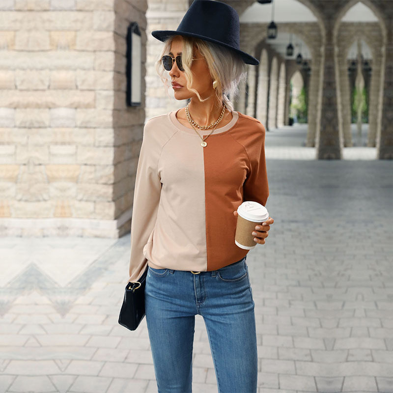 Womens Long Sleeve T Shirt Color Block Design Comfortable Fabric Casual Style Perfect for Autumn Wholesale